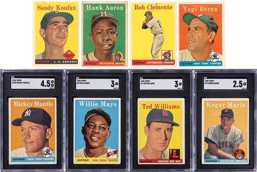 1958 Topps Baseball Complete Set (494) – Including SGC-Graded Williams, Mays, Maris RC and Mantle Examples